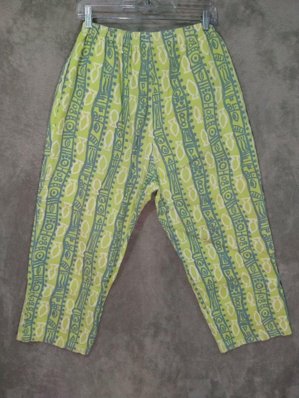 iCantoo Pants Womens XL Green Striped Cotton High Rise Crop Vintage Made in USA - Picture 2 of 9
